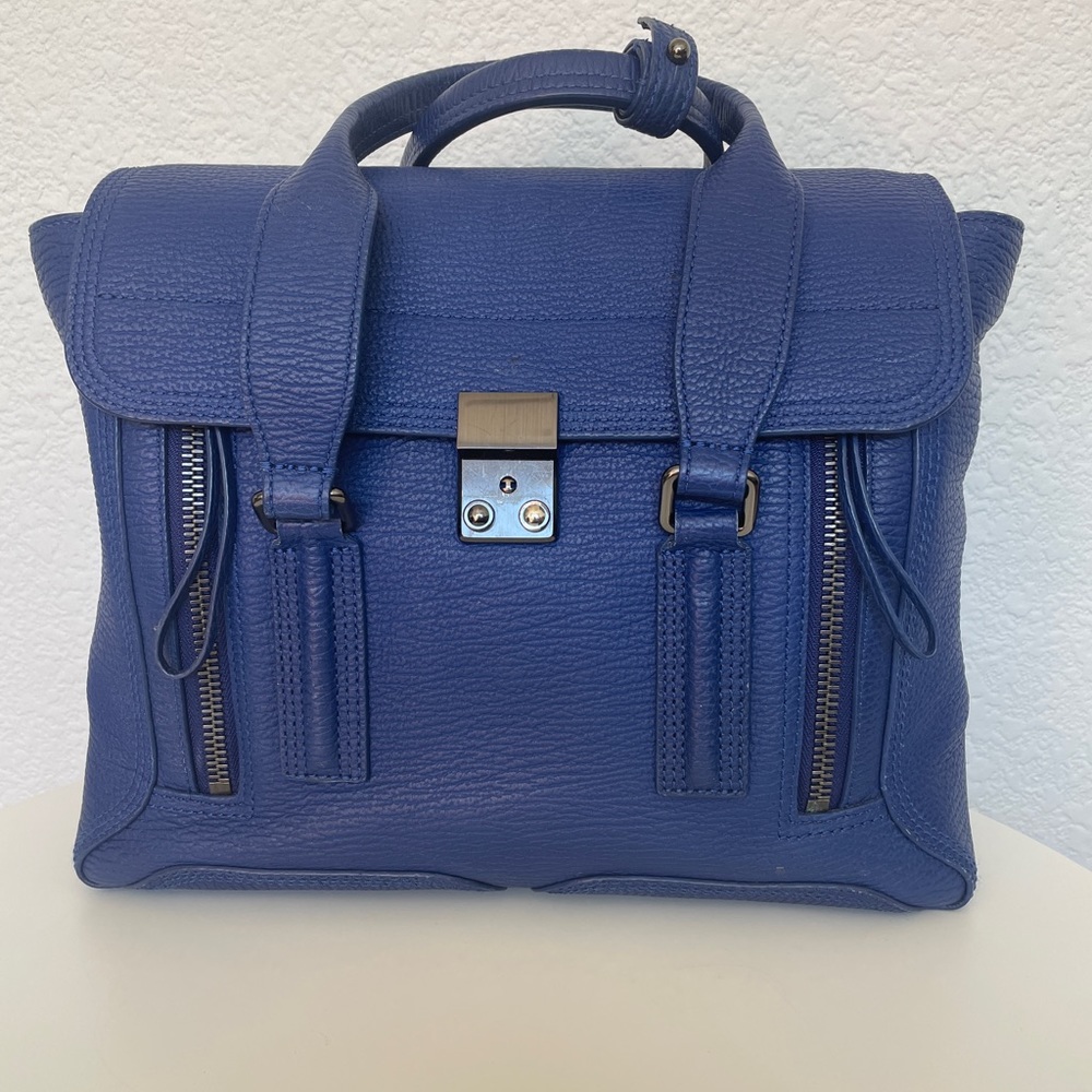 3.1 PHILLIP LIM COBALT BLUE TEXTURED LEATHER PASHLI MEDIUM SATCHEL EUC